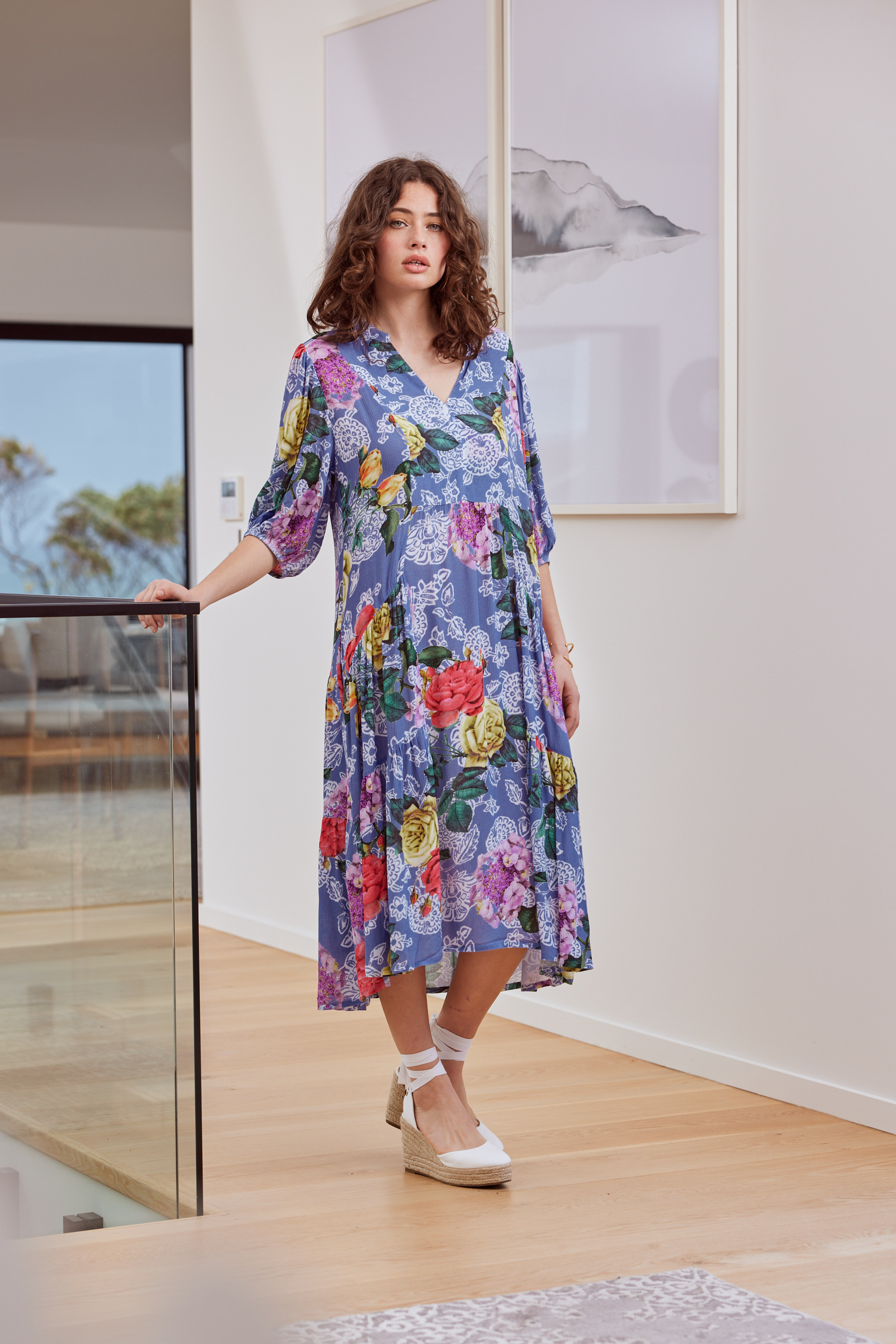Blue Rose Floral Hoodie Dress
